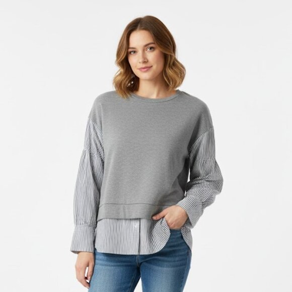 Mello Day Grey Striped Contrast Women's Sweatshirt Size M - Picture 1 of 8